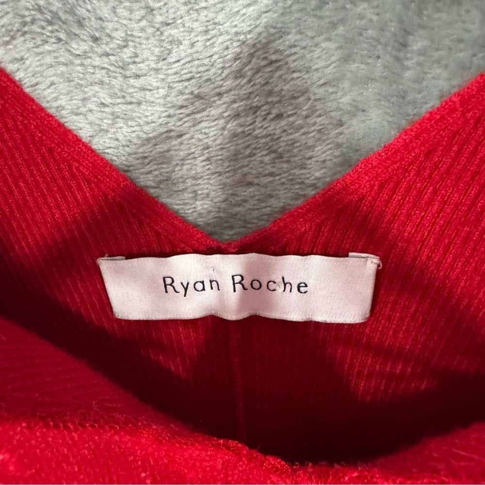 Ryan Roche Ribbed Knit Red Dress Lace Trim V-Neck Womens Small Knee Length - Picture 5 of 14